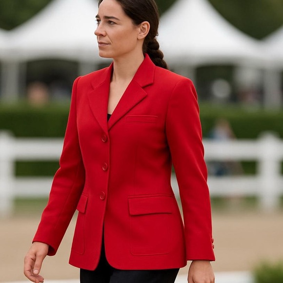 Clifford & Wills Jackets & Blazers - 90s CLIFFORD & WILLS WOOL TWILL RED FITTED LONG BLAZER W EQUESTRIAN FLAIR SZ 12
